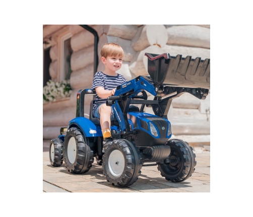 Трактор с педалями с ковшом и прицепом FALK New Holland Blue