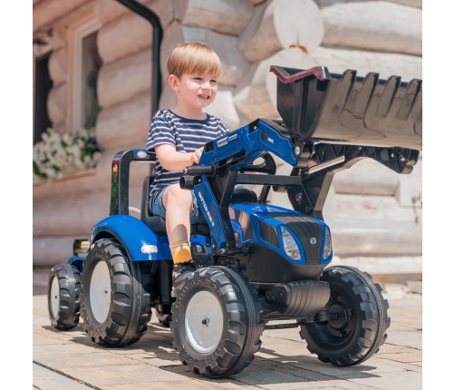 Traktors ar pedāļiem ar kausu un piekabi FALK New Holland Blue
