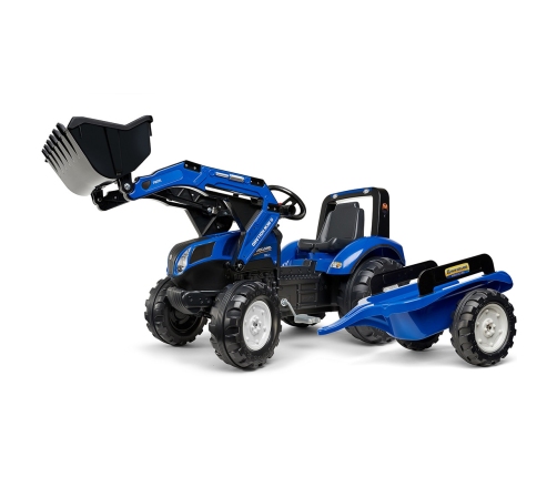 Traktors ar pedāļiem ar kausu un piekabi FALK New Holland Blue