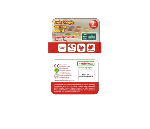 MASTERKIDZ Drewniany Sorter Kształtów Kolorowe Owoce Montessori