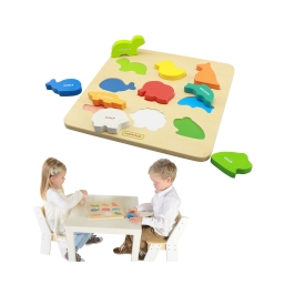 MASTERKIDZ Drewniany Sorter Kształtów Kolorowe Zwierzątka Montessori