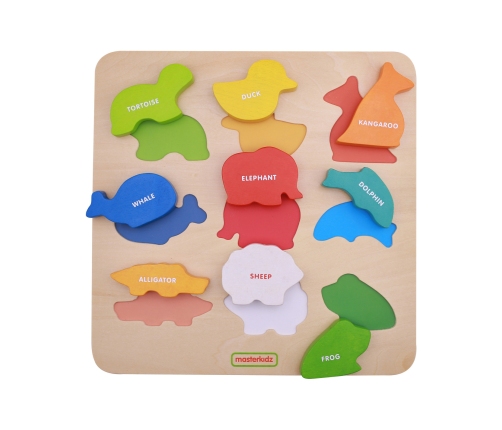 MASTERKIDZ Drewniany Sorter Kształtów Kolorowe Zwierzątka Montessori