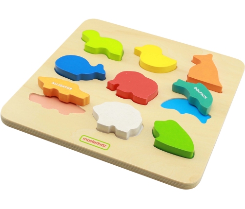 MASTERKIDZ Drewniany Sorter Kształtów Kolorowe Zwierzątka Montessori