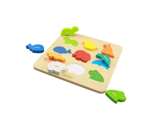 MASTERKIDZ Drewniany Sorter Kształtów Kolorowe Zwierzątka Montessori