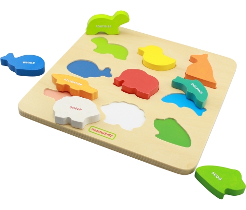 MASTERKIDZ Drewniany Sorter Kształtów Kolorowe Zwierzątka Montessori