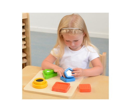 MASTERKIDZ Drewniany Sorter Kształtów Materiałów Faktury Powierzchni Montessori