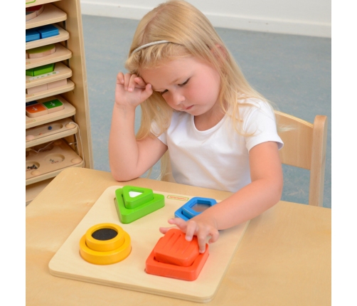 MASTERKIDZ Drewniany Sorter Kształtów Materiałów Faktury Powierzchni Montessori