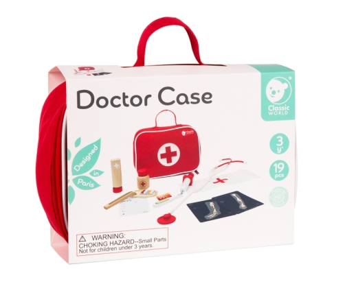 CLASSIC WORLD Drewniany Zestaw Walizka Małego Doktora Lekarza 19 el.