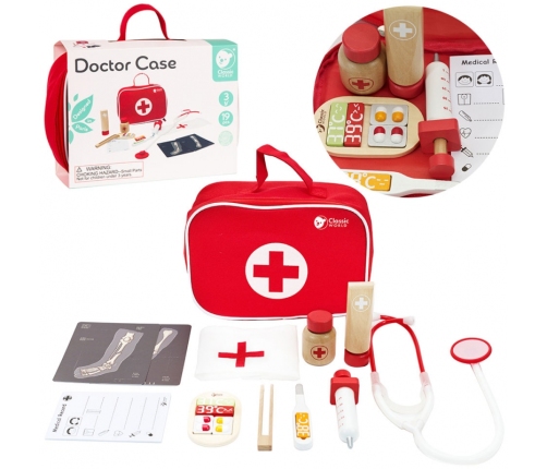 CLASSIC WORLD Drewniany Zestaw Walizka Małego Doktora Lekarza 19 el.