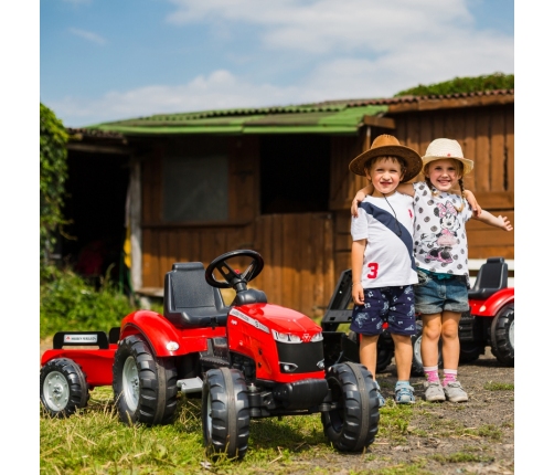 Traktors ar pedāļiem ar kausu un piekabi FALK Massey Ferguson Red