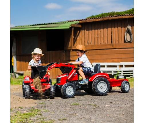 Traktors ar pedāļiem ar kausu un piekabi FALK Massey Ferguson Red