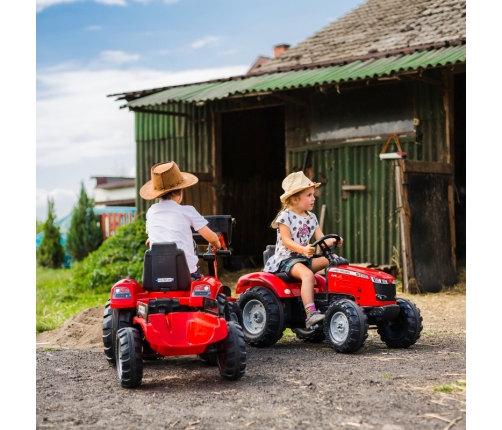 Трактор с педалями с ковшом и прицепом FALK Massey Ferguson Red