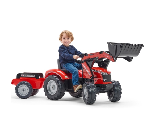 Traktors ar pedāļiem ar kausu un piekabi FALK Massey Ferguson Red