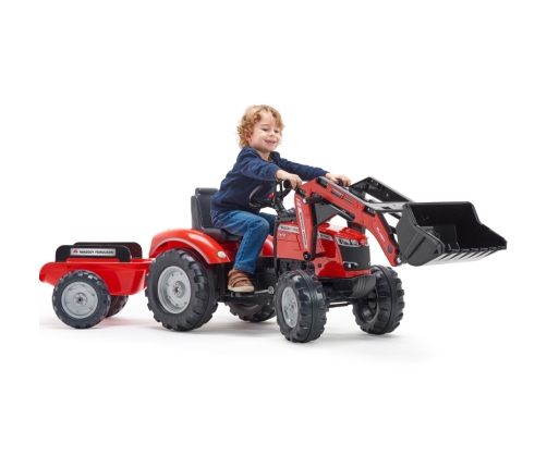 Traktors ar pedāļiem ar kausu un piekabi FALK Massey Ferguson Red