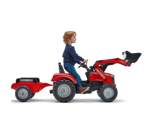 Traktors ar pedāļiem ar kausu un piekabi FALK Massey Ferguson Red