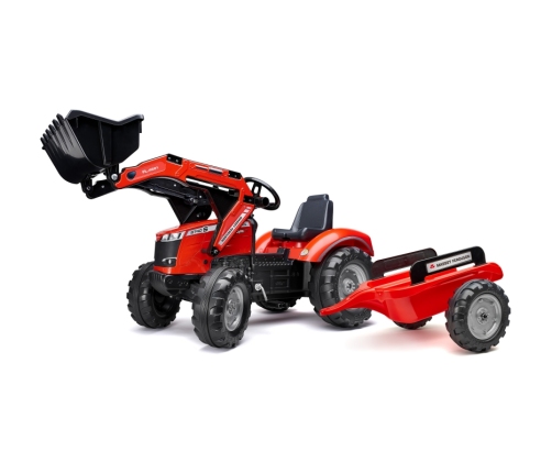 Traktors ar pedāļiem ar kausu un piekabi FALK Massey Ferguson Red