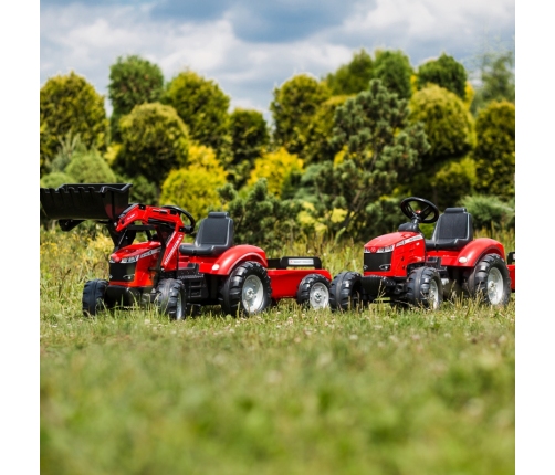 Traktors ar pedāļiem ar kausu un piekabi FALK Massey Ferguson Red