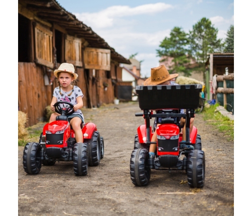 Traktors ar pedāļiem ar kausu un piekabi FALK Massey Ferguson Red