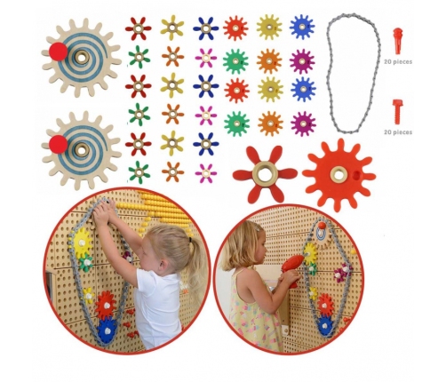MASTERKIDZ Tablica Ścienna Koła Zębate i Łańcuch 79 El. Zbuduj własny mechanizm