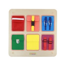 MASTERKIDZ Drewniana Tablica Manipulacyjna Ścienna Flex Kolorowe Kieszonki Klamry i Rzepy