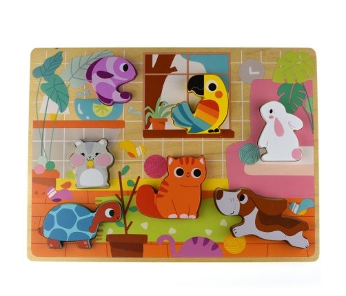 Tooky Toy Drewniane Puzzle Montessori Zwierzątka Dom Dopasuj Kształty