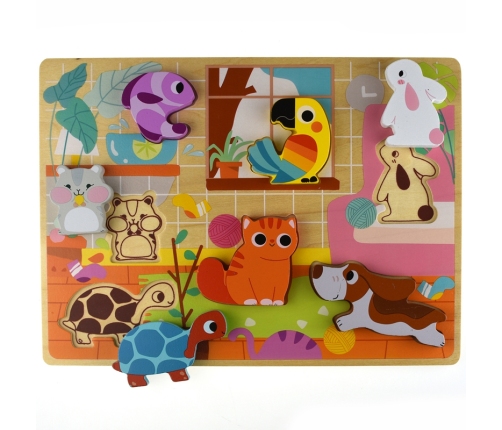 Tooky Toy Drewniane Puzzle Montessori Zwierzątka Dom Dopasuj Kształty