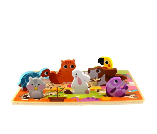 Tooky Toy Drewniane Puzzle Montessori Zwierzątka Dom Dopasuj Kształty