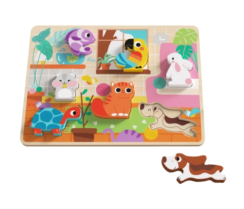 Tooky Toy Drewniane Puzzle Montessori Zwierzątka Dom Dopasuj Kształty