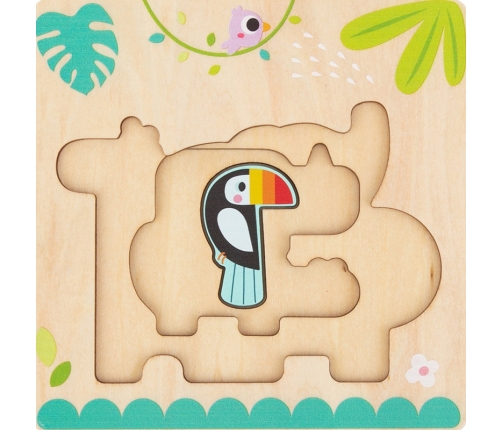 Tooky Toy Drewniane Puzzle Montessori Wielowarstwowe Tablica Zwierzątka Leśne 7 el.