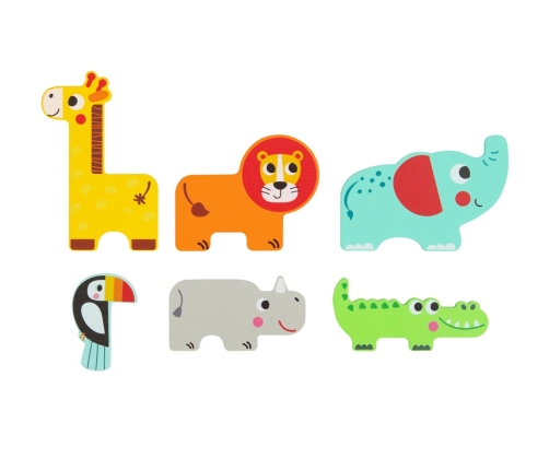 Tooky Toy Drewniane Puzzle Montessori Wielowarstwowe Tablica Zwierzątka Leśne 7 el.