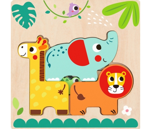 Tooky Toy Drewniane Puzzle Montessori Wielowarstwowe Tablica Zwierzątka Leśne 7 el.