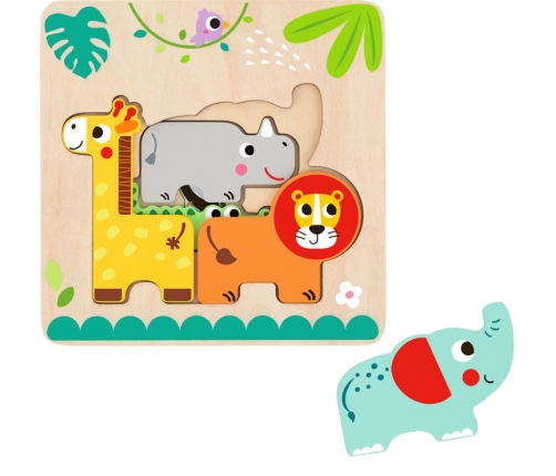 Tooky Toy Drewniane Puzzle Montessori Wielowarstwowe Tablica Zwierzątka Leśne 7 el.