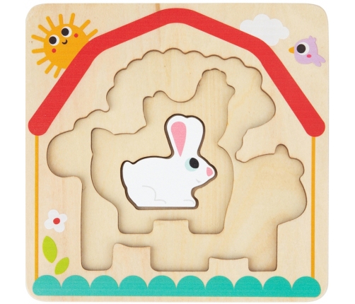 Tooky Toy Drewniane Puzzle Montessori Wielowarstwowe Tablica Zwierzątka na Farmie 7 el.