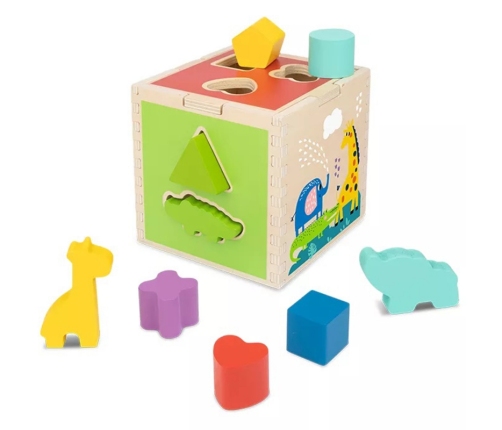 Tooky Toy Drewniany Sorter Kostka Edukacyjna Zwierzątka Figury Geometryczne