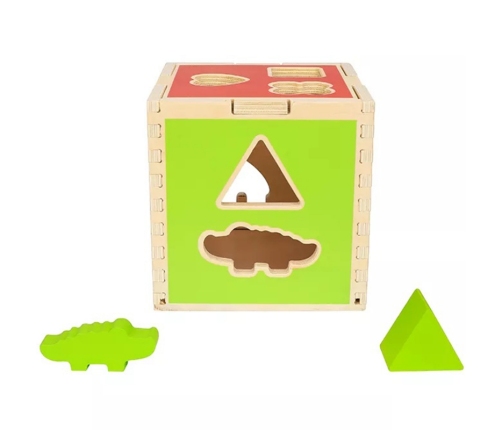 Tooky Toy Drewniany Sorter Kostka Edukacyjna Zwierzątka Figury Geometryczne