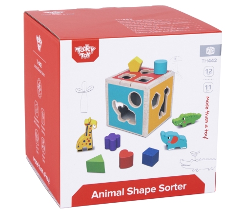 Tooky Toy Drewniany Sorter Kostka Edukacyjna Zwierzątka Figury Geometryczne