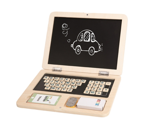 TOOKY TOY Drewniany Laptop Układanka Montessori Puzzle Nauka Literek Pisania Tablica Suchościeralna 58 el.