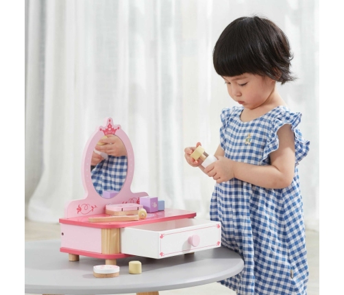 VIGA Drewniana Toaletka Różowa Do Makijażu z Lustrem + Akcesoria