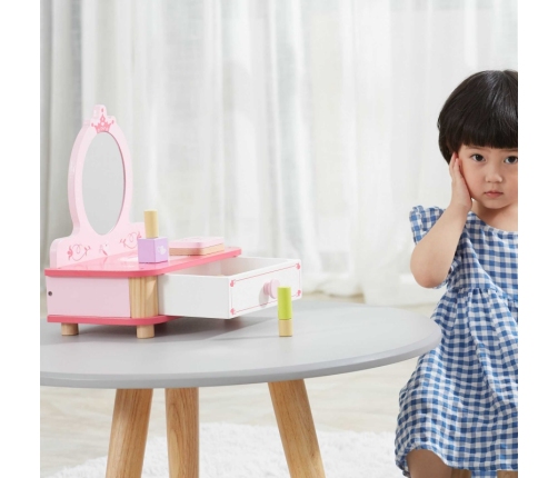 VIGA Drewniana Toaletka Różowa Do Makijażu z Lustrem + Akcesoria