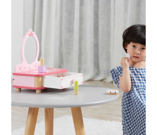 VIGA Drewniana Toaletka Różowa Do Makijażu z Lustrem + Akcesoria