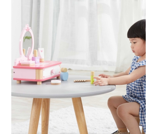 VIGA Drewniana Toaletka Różowa Do Makijażu z Lustrem + Akcesoria