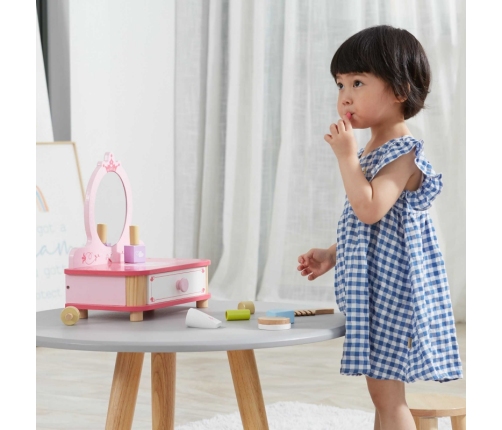 VIGA Drewniana Toaletka Różowa Do Makijażu z Lustrem + Akcesoria