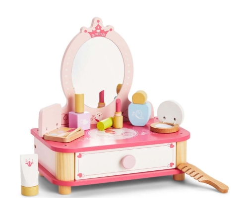 VIGA Drewniana Toaletka Różowa Do Makijażu z Lustrem + Akcesoria
