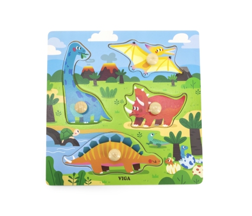 VIGA Drewniane Puzzle z Pinezkami Dinozaury