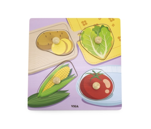 VIGA Drewniane Puzzle z Pinezkami  Warzywa
