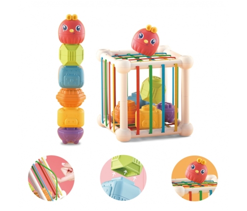 WOOPIE BABY Elastyczna Kostka Sensoryczna Sorter dla Dzieci Zwierzątka + Grzechotka 7 el.