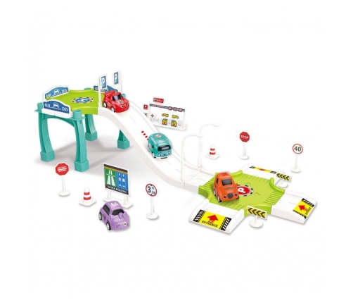 WOOPIE Tor Parking Garaż Samochodowy Zestaw Stacja Paliw Znaki Drogowe +  3 Auta