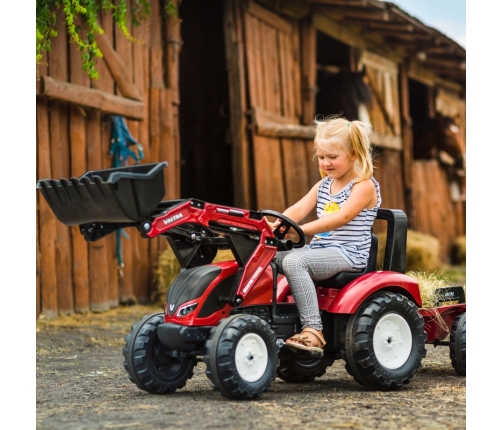 FALK Traktor Valtra Bordowy na Pedały z Przyczepką i Łyżką od 3 Lat