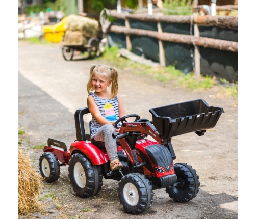 FALK Traktor Valtra Bordowy na Pedały z Przyczepką i Łyżką od 3 Lat