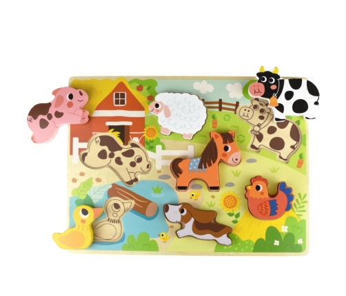 Tooky Toy Drewniane Puzzle Montessori Zwierzątka Farma Dopasuj Kształty